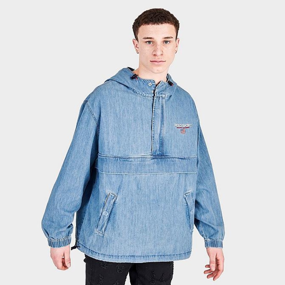 Men's Polo Ralph Lauren Polo Sport Denim Chambray Pullover Hooded Jacket